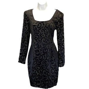 Vtg Hollywood Nites Velvet Cocktail Dress Size 4 Floral Brocade Long Sleeve USA